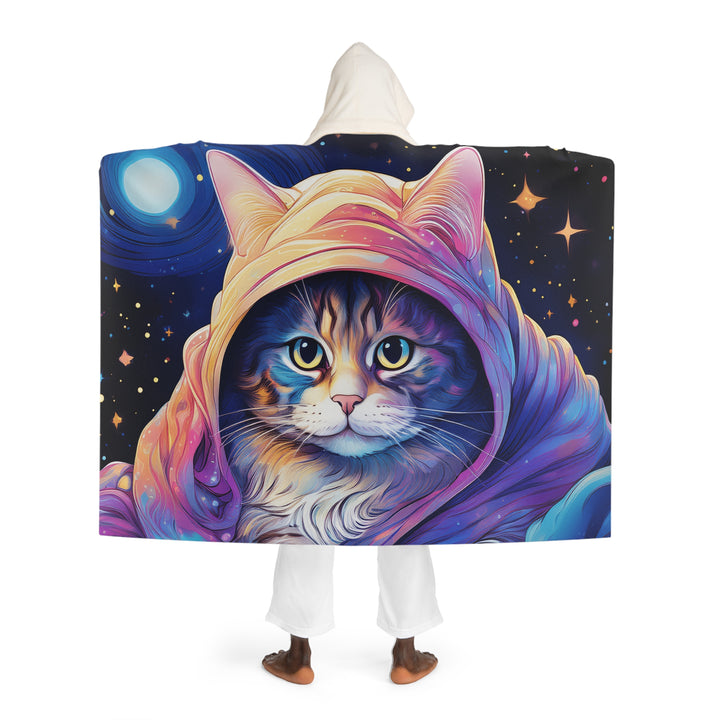 Galactic Feline Majesty Hooded Sherpa Fleece Blanket