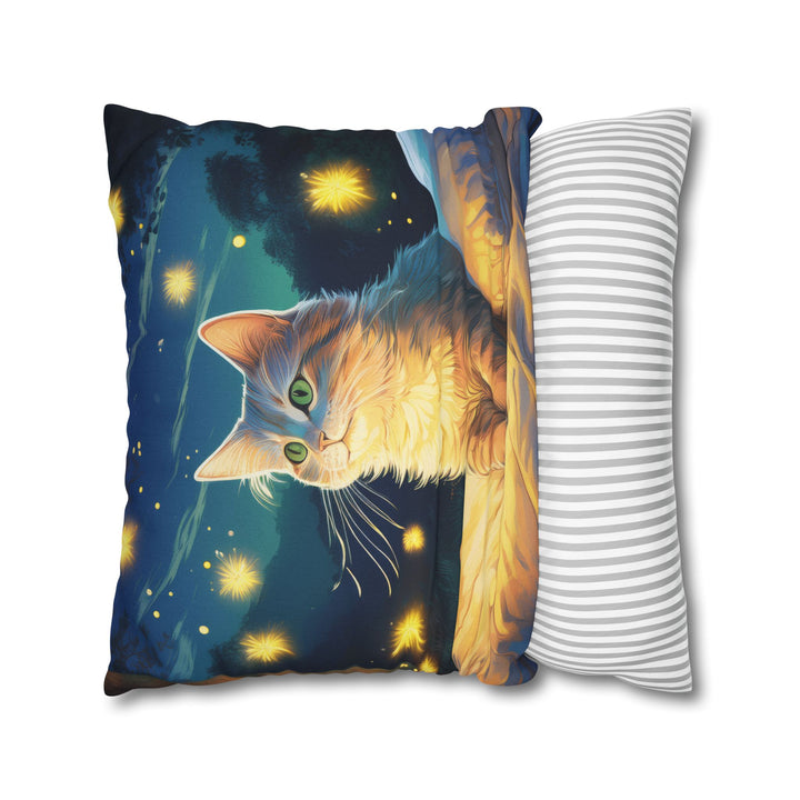 Enchanted Firefly Night: Cozy Cat Pillowcase for a Magical Glow