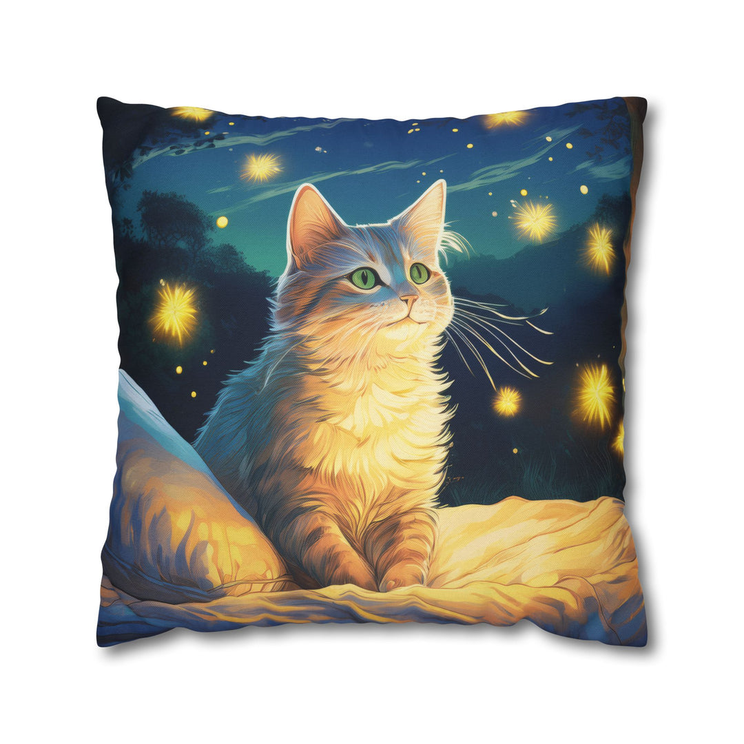 Enchanted Firefly Night: Cozy Cat Pillowcase for a Magical Glow