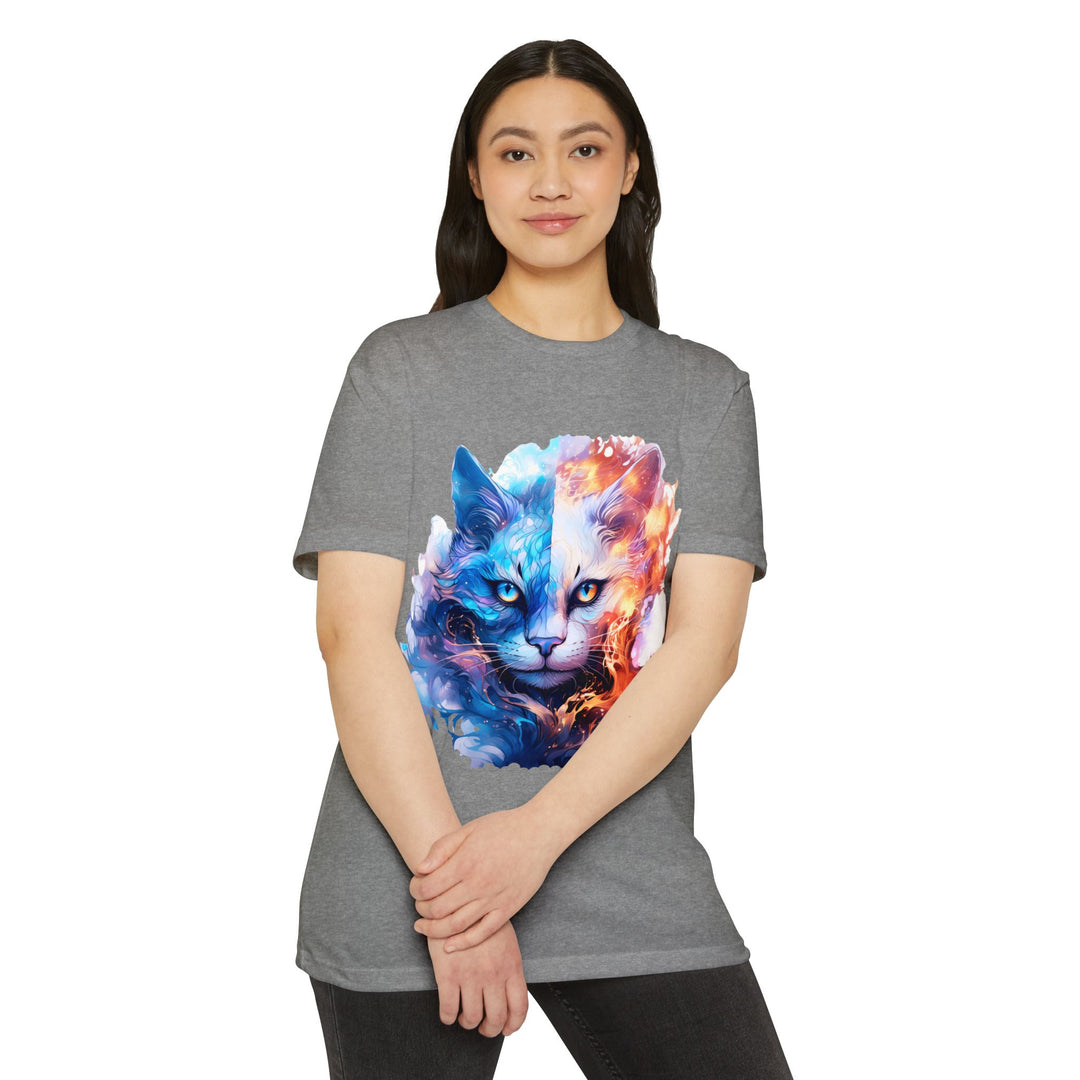 Yin-Yang Feline Fusion Art Top - Fire and Ice Cat Design