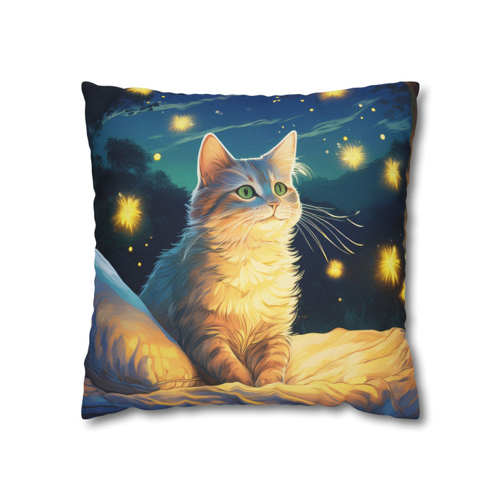 Enchanted Firefly Night: Cozy Cat Pillowcase for a Magical Glow