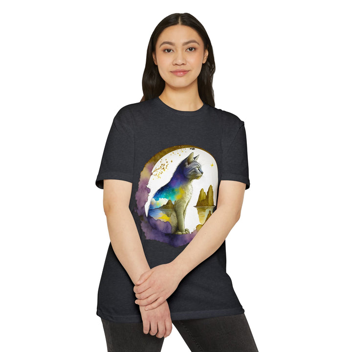 Celestial Watcher Cat Top - Unisex Mystical Night T-Shirt