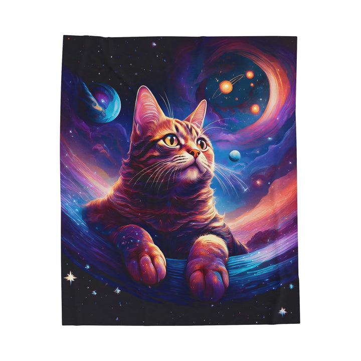 Galactic Cat Velveteen Plush Blanket – Cozy Comfort from Another Dimension