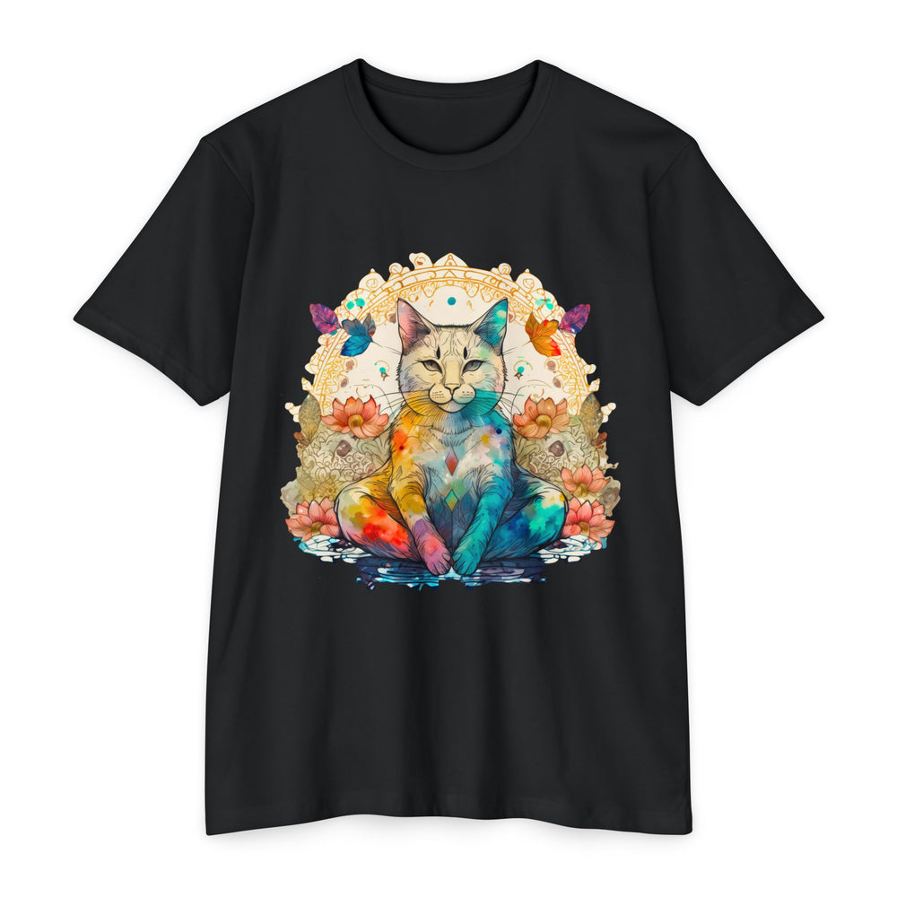 Rainbow Zen Cat T-Shirt - Colorful Meditation