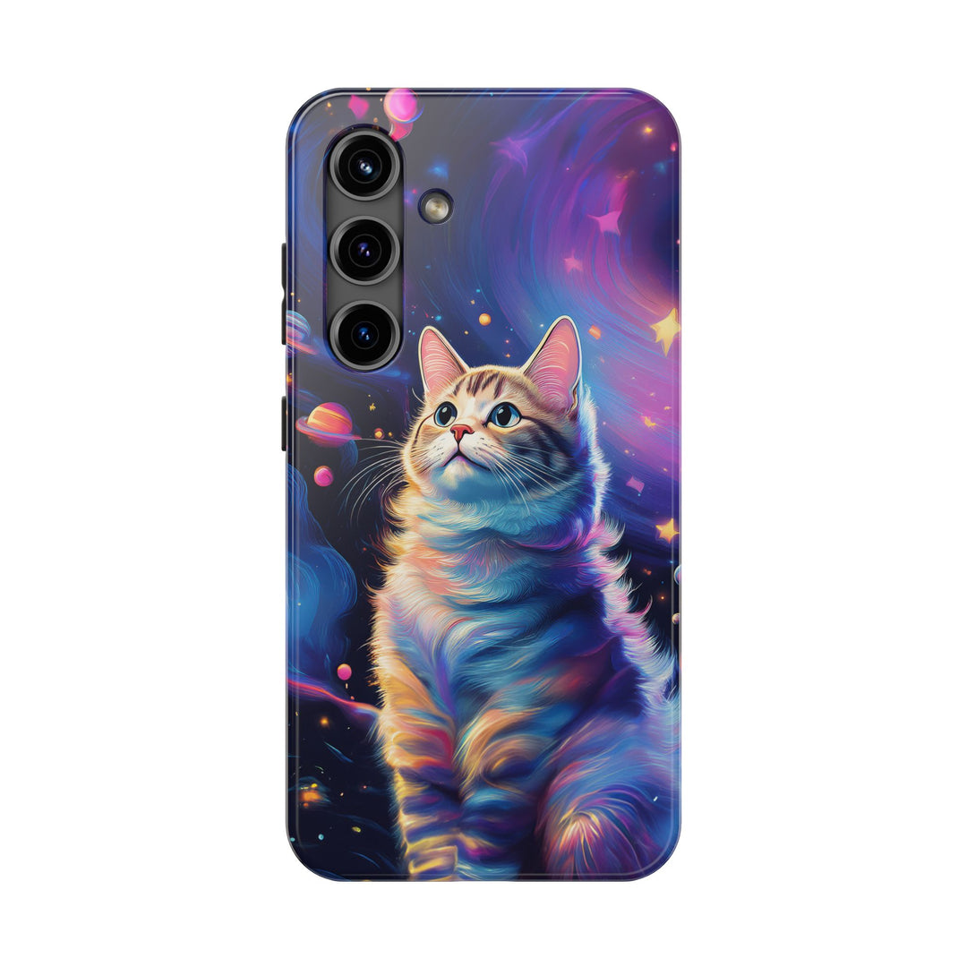 Cosmic Cat Tough Phone Case – Stellar Protection for Your Device