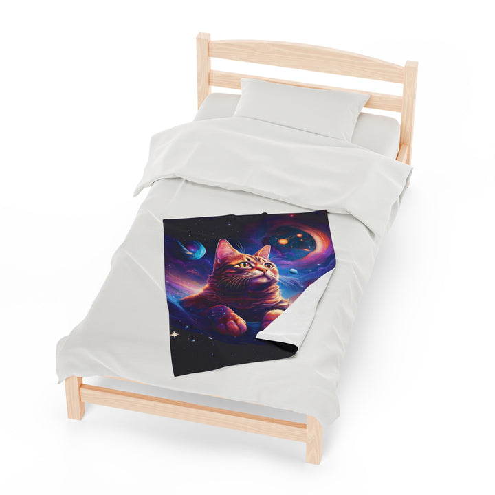 Galactic Cat Velveteen Plush Blanket – Cozy Comfort from Another Dimension