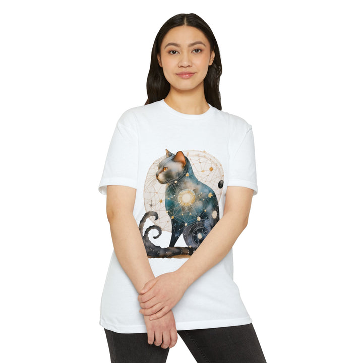 Cosmic Feline Elegance Top - Celestial Cat Art