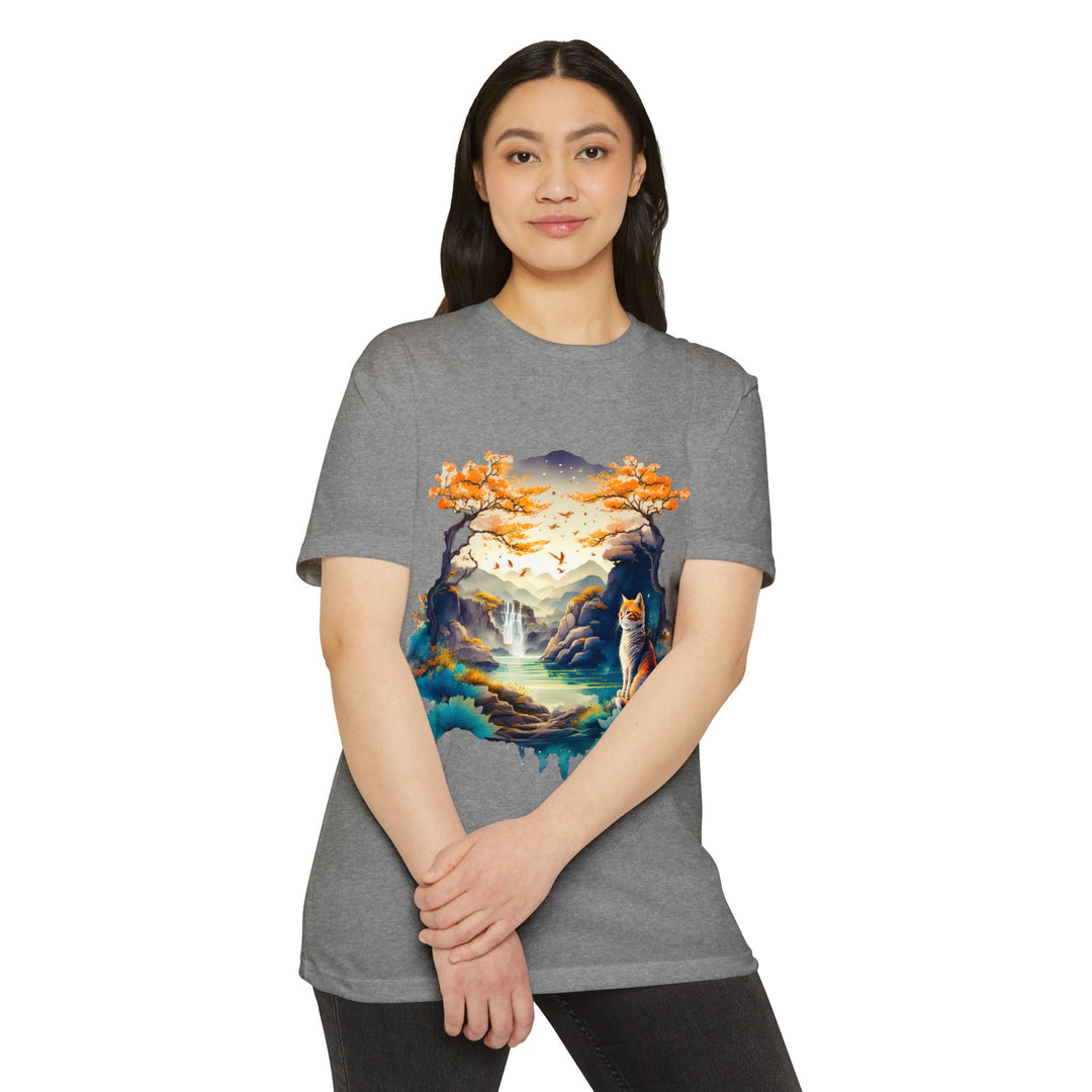 Tranquil Realm Cat Top - Unisex Serene Nature T-Shirt