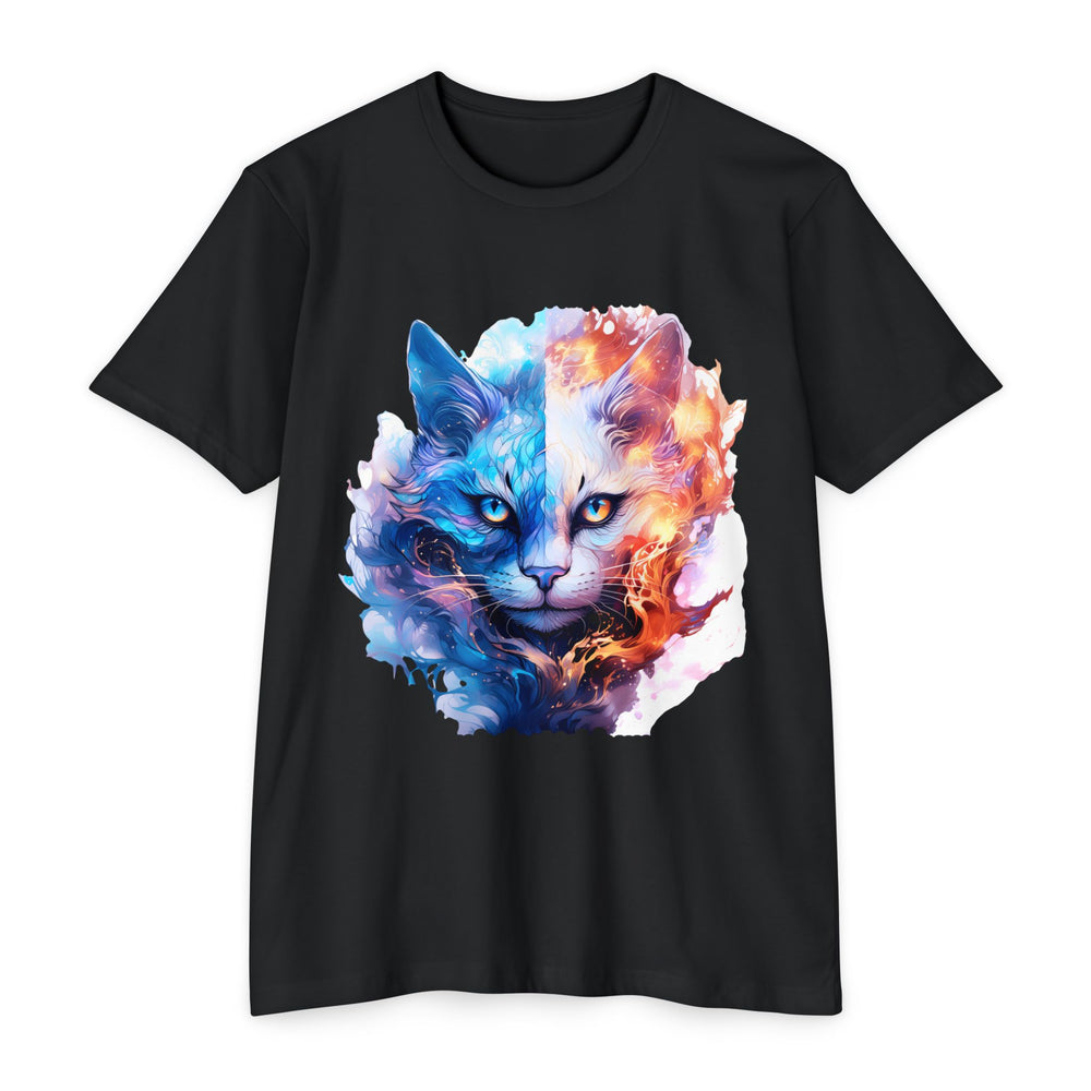 Yin-Yang Feline Fusion Art Top - Fire and Ice Cat Design