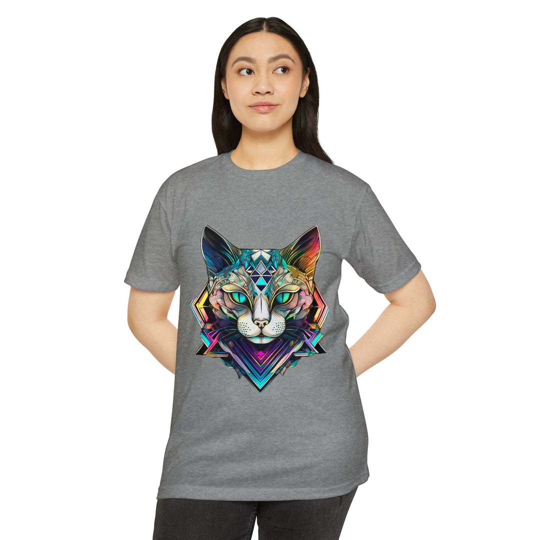 Geometric Feline Majesty T-Shirt - Eye-Catching Unisex Apparel