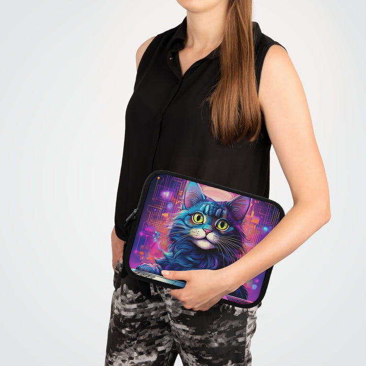 Tech Whiskers: Futuristic Cat Laptop Sleeve