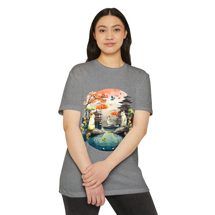 Peaceful Reflections Cat Top - Unisex Japanese Garden T-Shirt