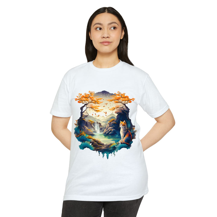 Tranquil Realm Cat Top - Unisex Serene Nature T-Shirt