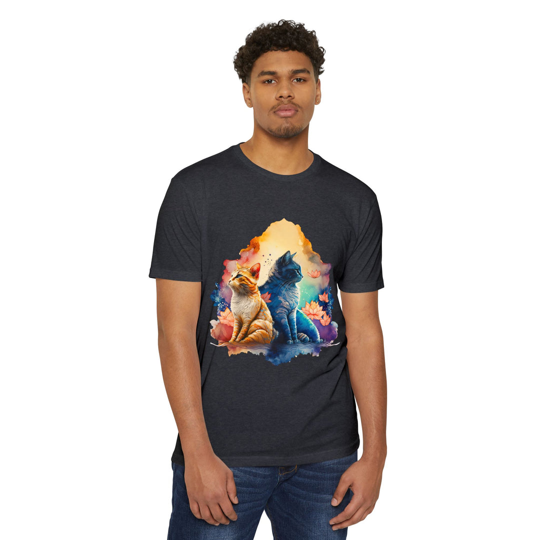 Mystical Twin Cats T-Shirt - Lotus Garden Serenity