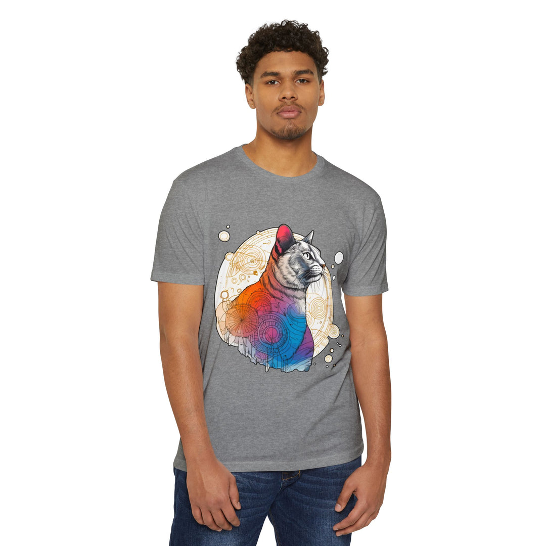 Geometric Galaxy Cat T-Shirt - Cosmic Feline Art