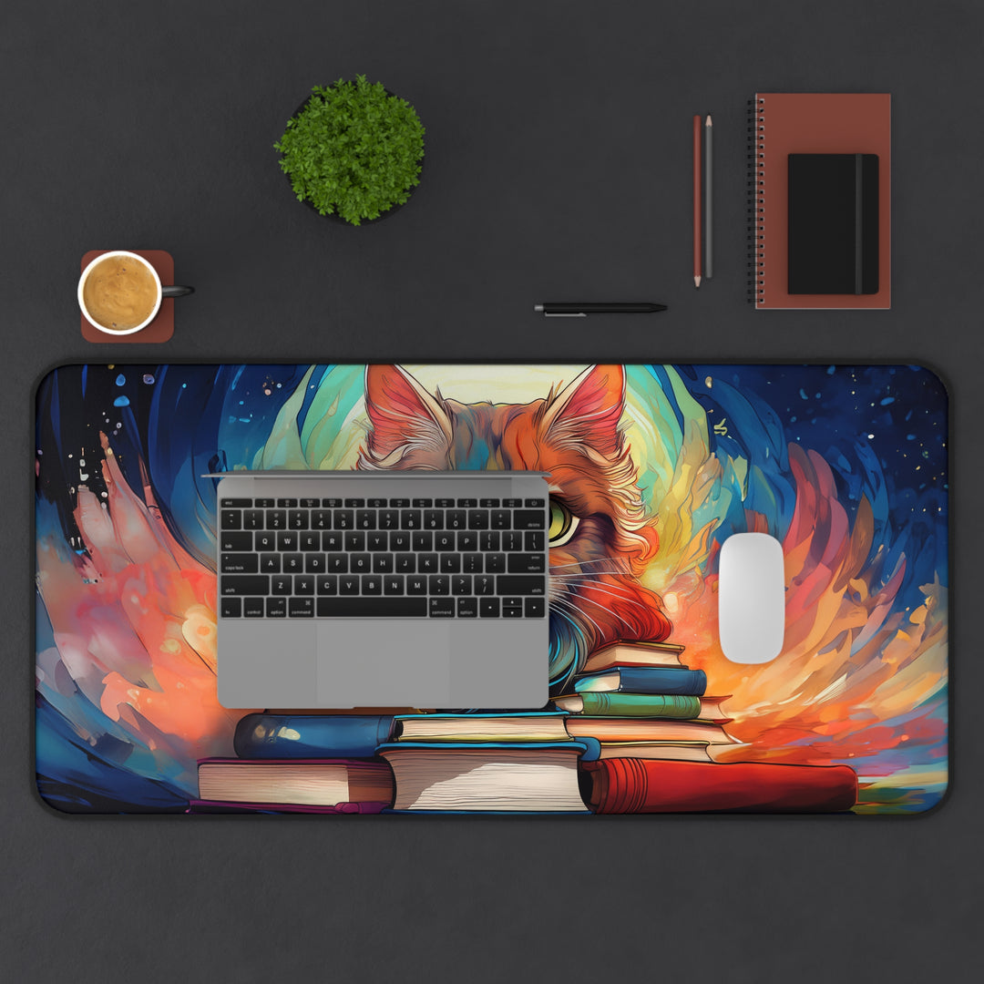 Bookworm Cat Desk Mat – Fuel Your Creativity in Style