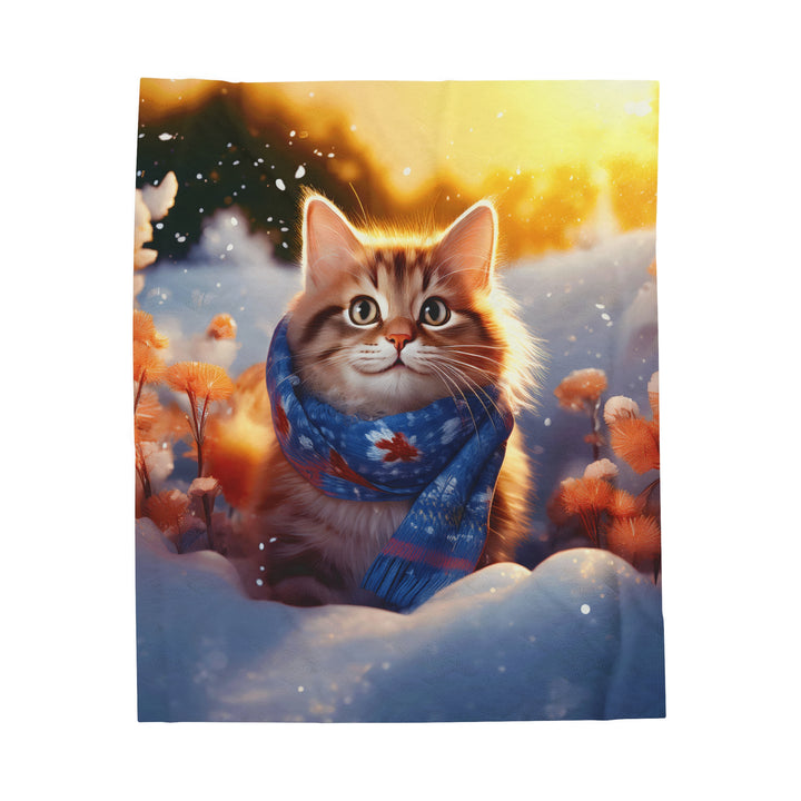 Winter Cat Wonder Velveteen Plush Blanket – Cozy Warmth in a Winter Wonderland