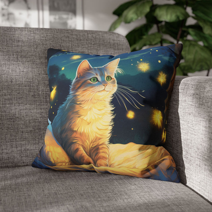 Enchanted Firefly Night: Cozy Cat Pillowcase for a Magical Glow