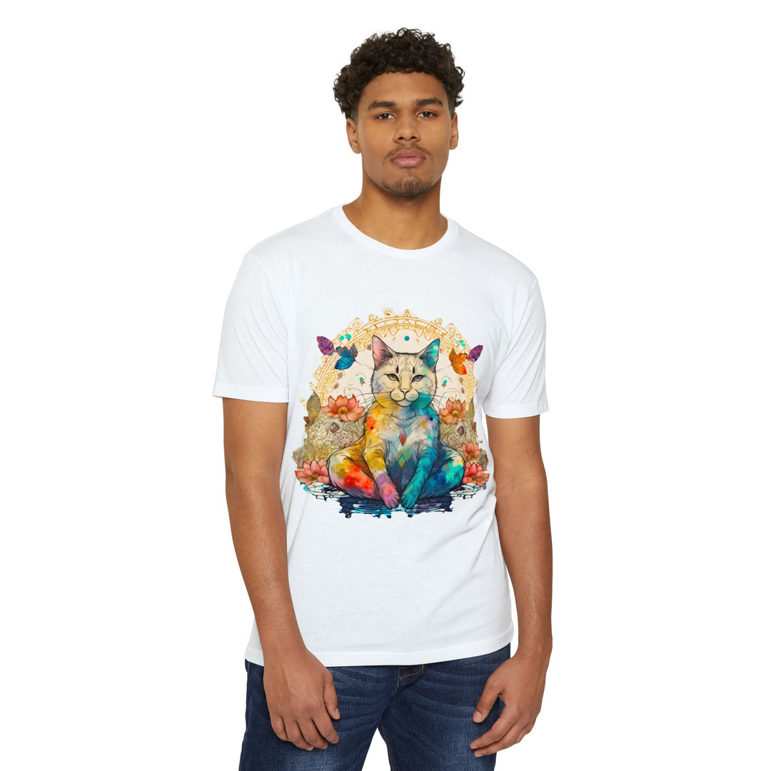 Rainbow Zen Cat T-Shirt - Colorful Meditation