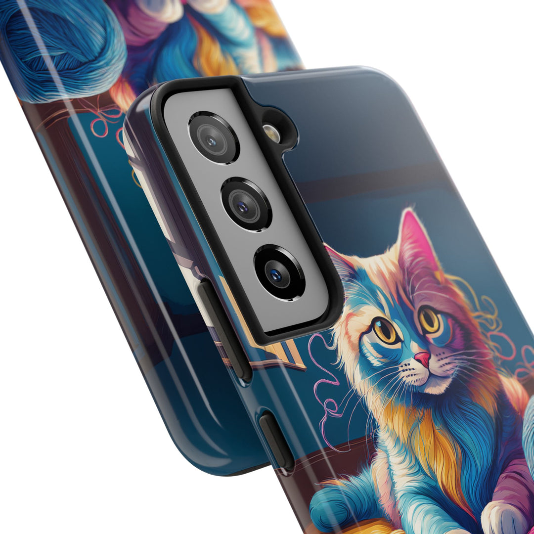 Playful Yarn Cat Tough Phone Case – Protection with a Cozy Twist