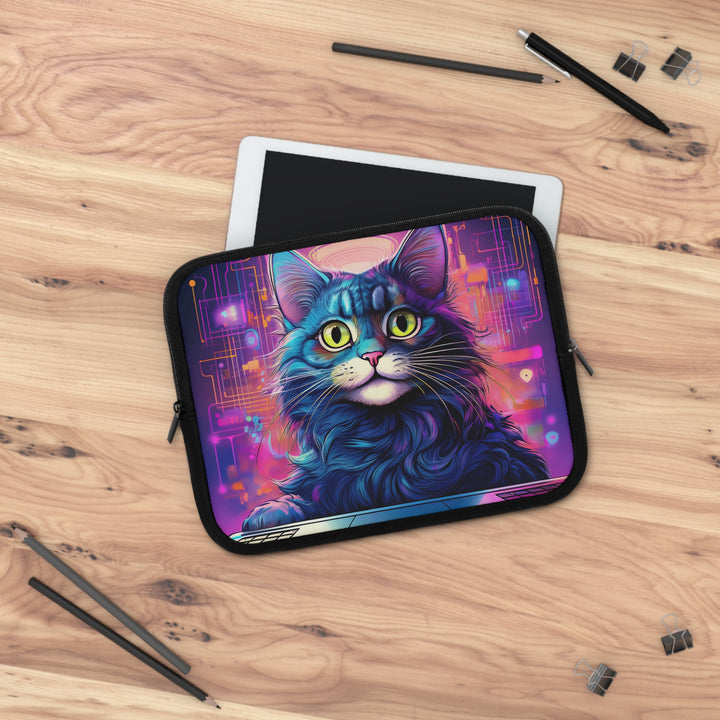 Tech Whiskers: Futuristic Cat Laptop Sleeve