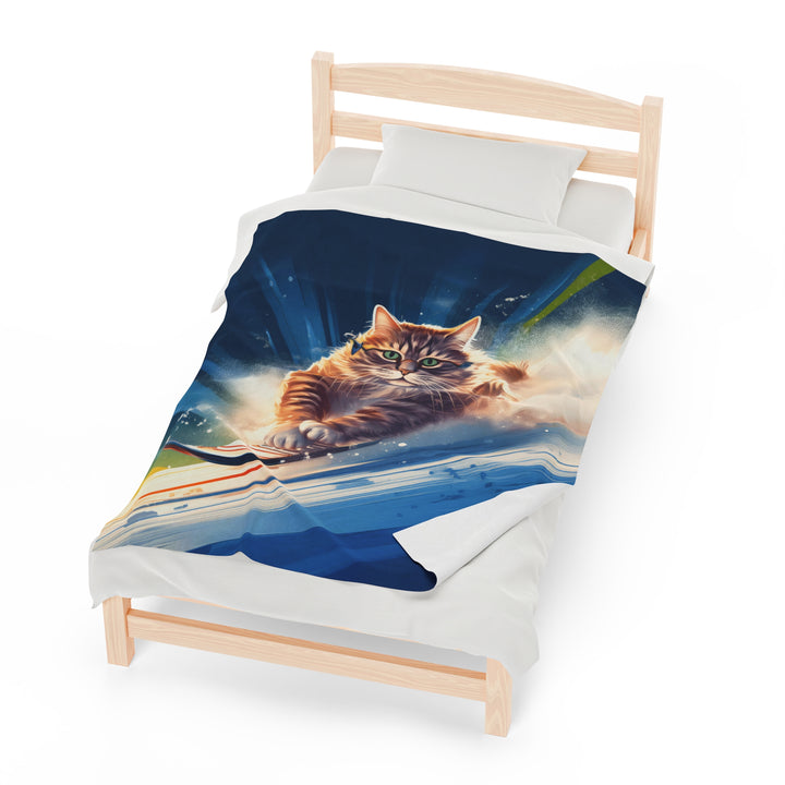 Extreme Skiing Cat Velveteen Plush Blanket – Cozy Fun for Every Adventure