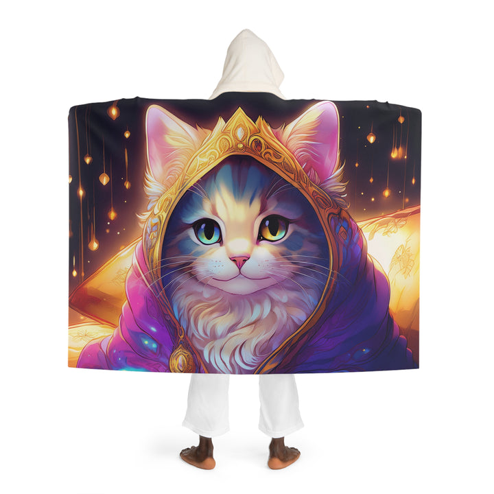 Regal Feline Majesty Hooded Sherpa Fleece Blanket