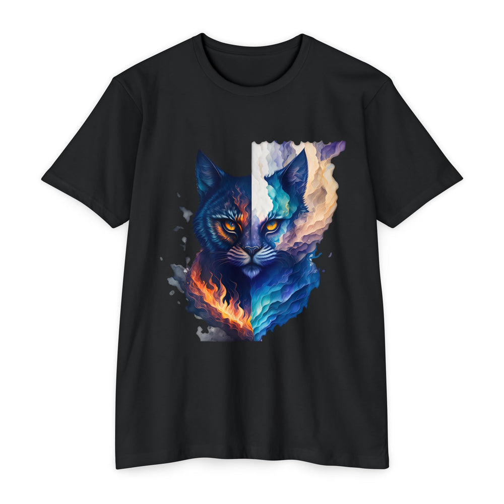 Mystical Duality Cat Art Top - Elemental Feline Fusion