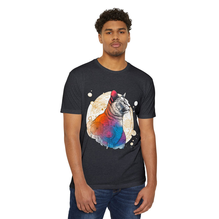 Geometric Galaxy Cat T-Shirt - Cosmic Feline Art