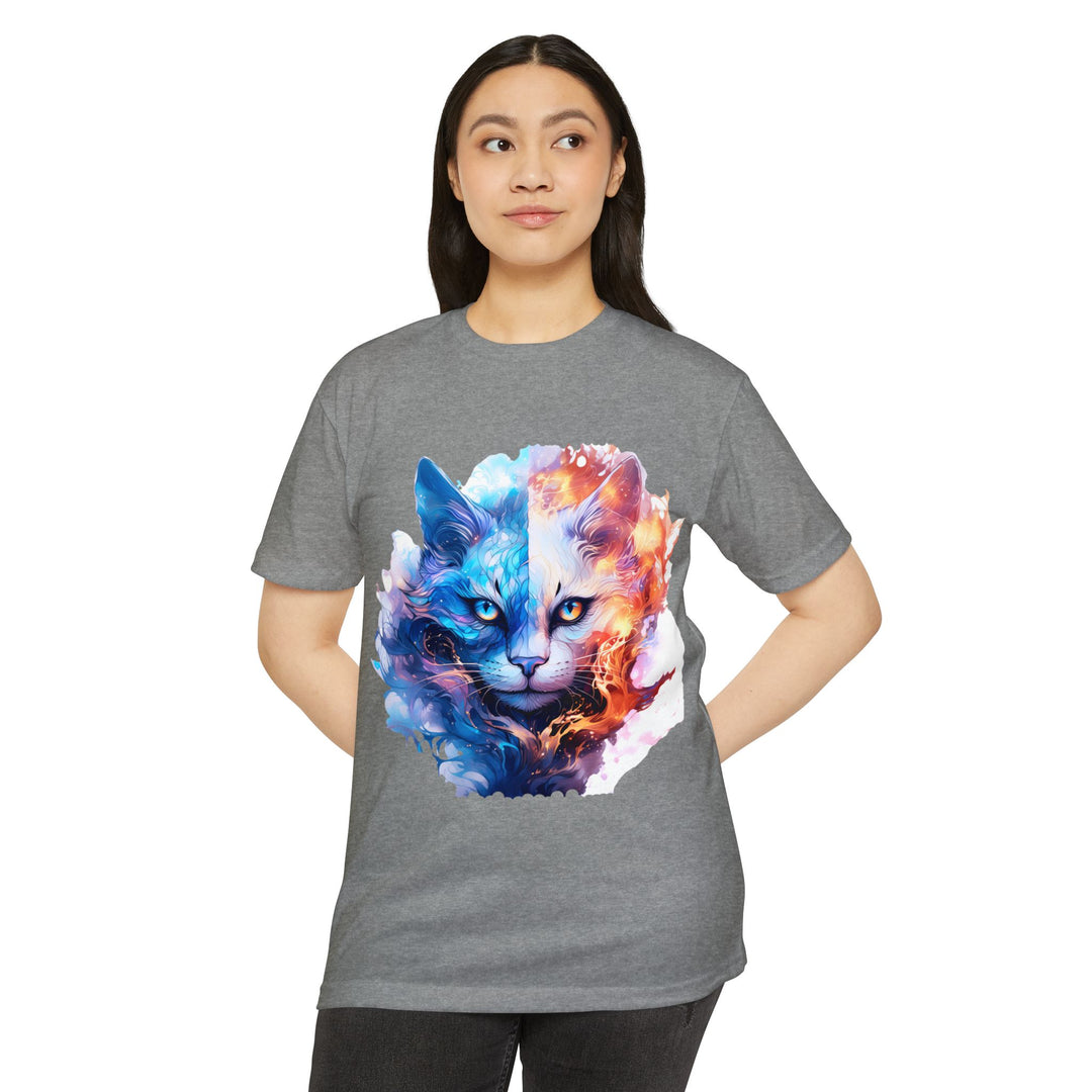 Yin-Yang Feline Fusion Art Top - Fire and Ice Cat Design