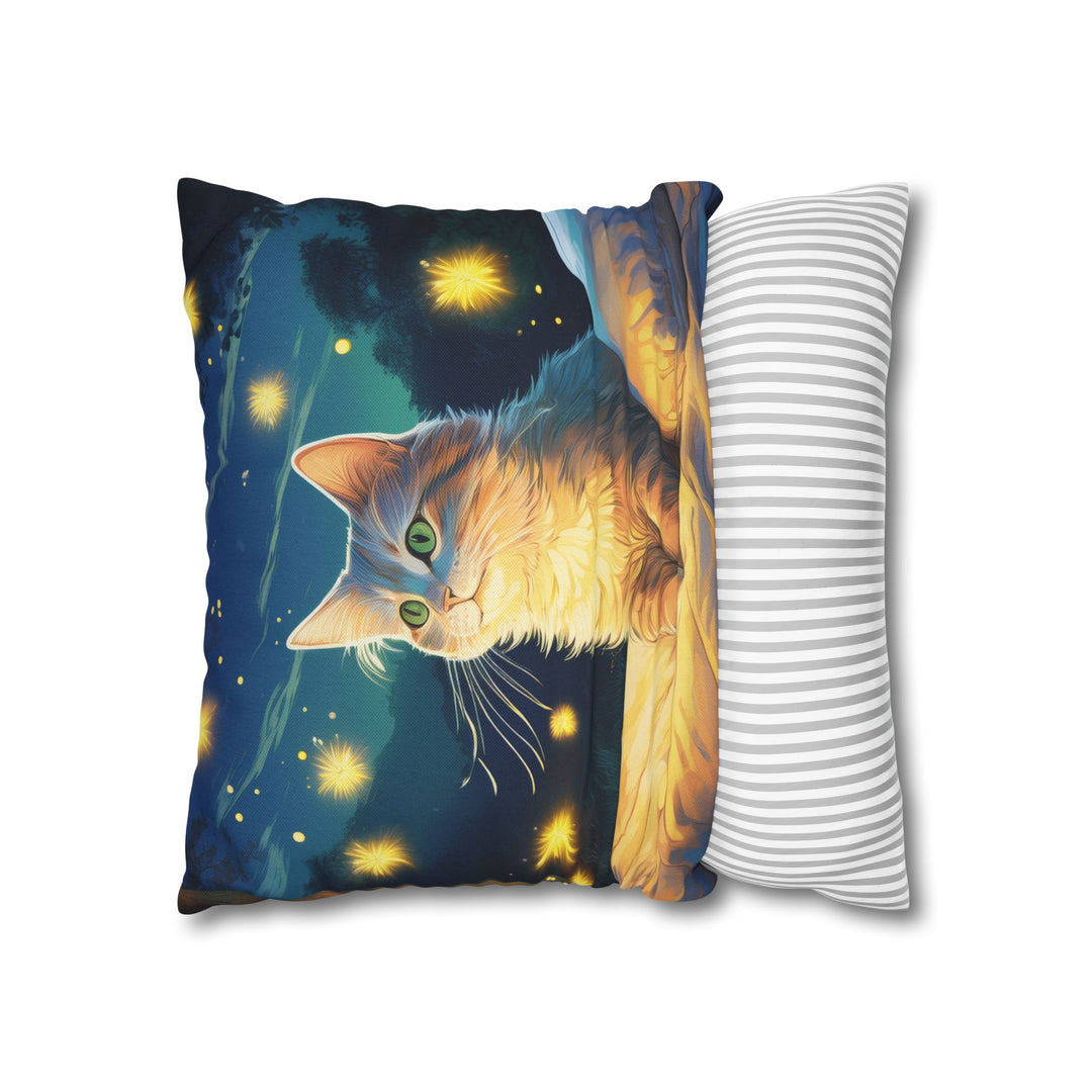 Enchanted Firefly Night: Cozy Cat Pillowcase for a Magical Glow