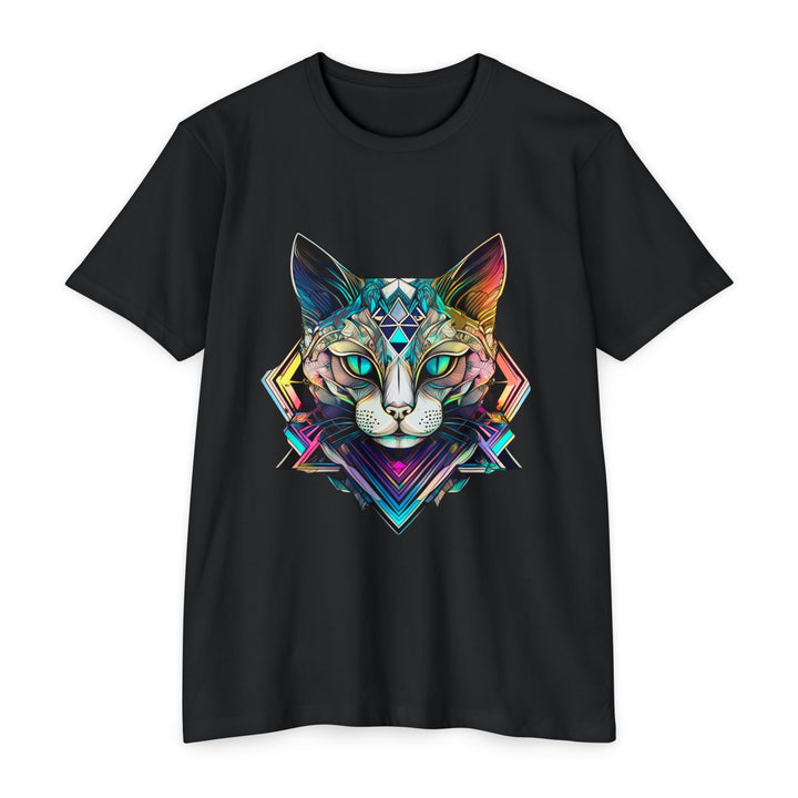 Geometric Feline Majesty T-Shirt - Eye-Catching Unisex Apparel