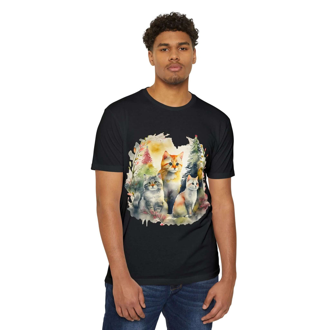 Forest Whispers Cat Top - Unisex Nature-Inspired Watercolor T-Shirt