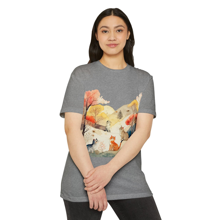 Autumn Serenity Cats Top - Unisex Watercolor Landscape T-Shirt