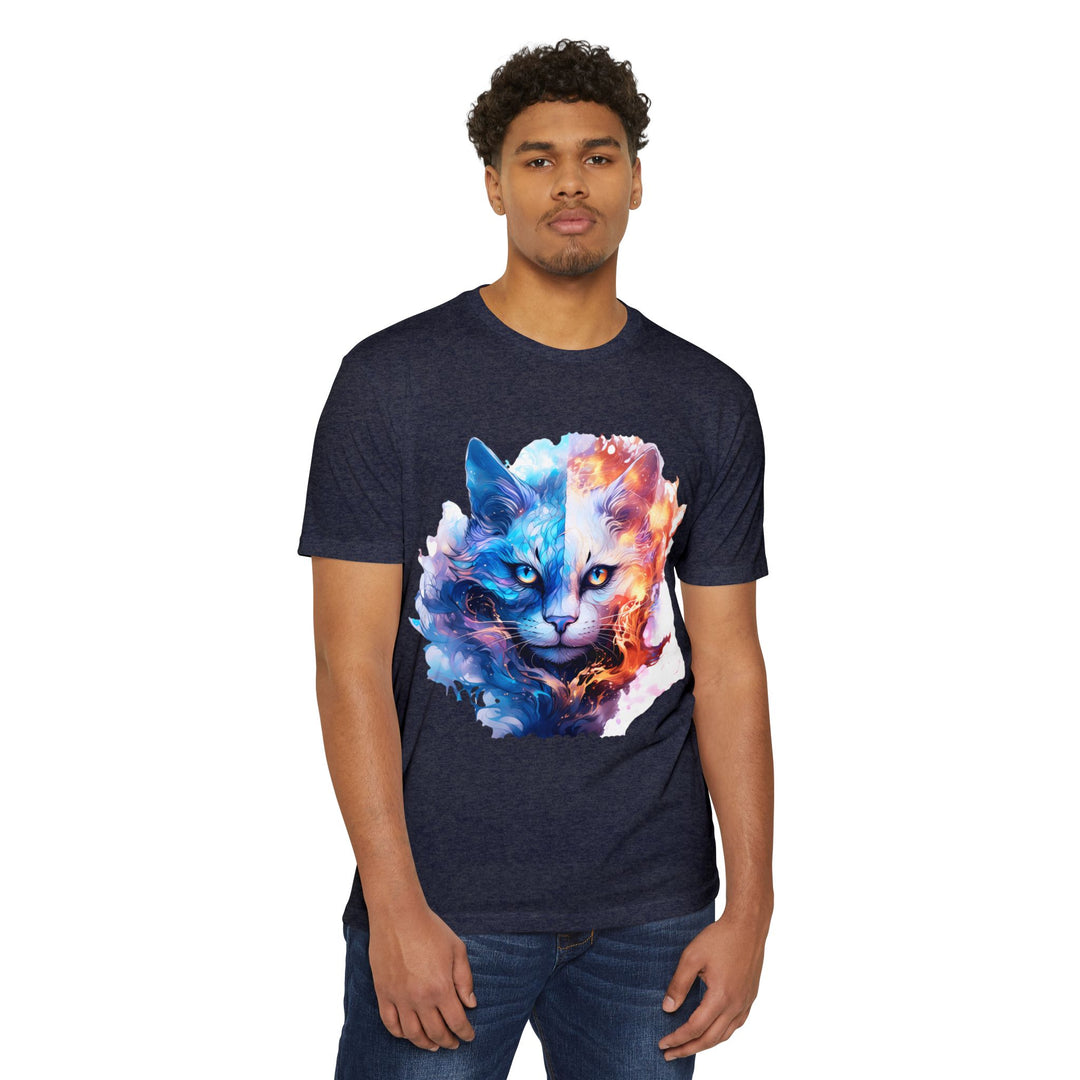 Yin-Yang Feline Fusion Art Top - Fire and Ice Cat Design