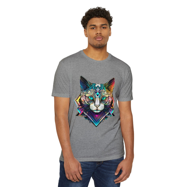 Geometric Feline Majesty T-Shirt - Eye-Catching Unisex Apparel