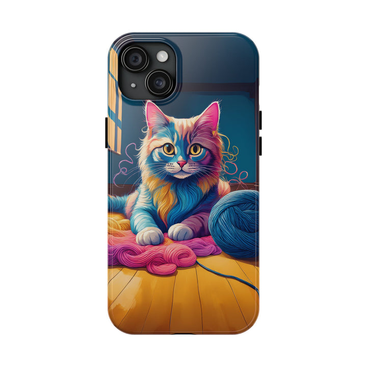 Playful Yarn Cat Tough Phone Case – Protection with a Cozy Twist