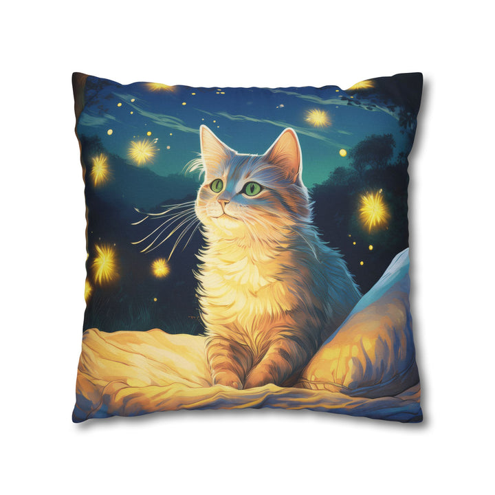 Enchanted Firefly Night: Cozy Cat Pillowcase for a Magical Glow