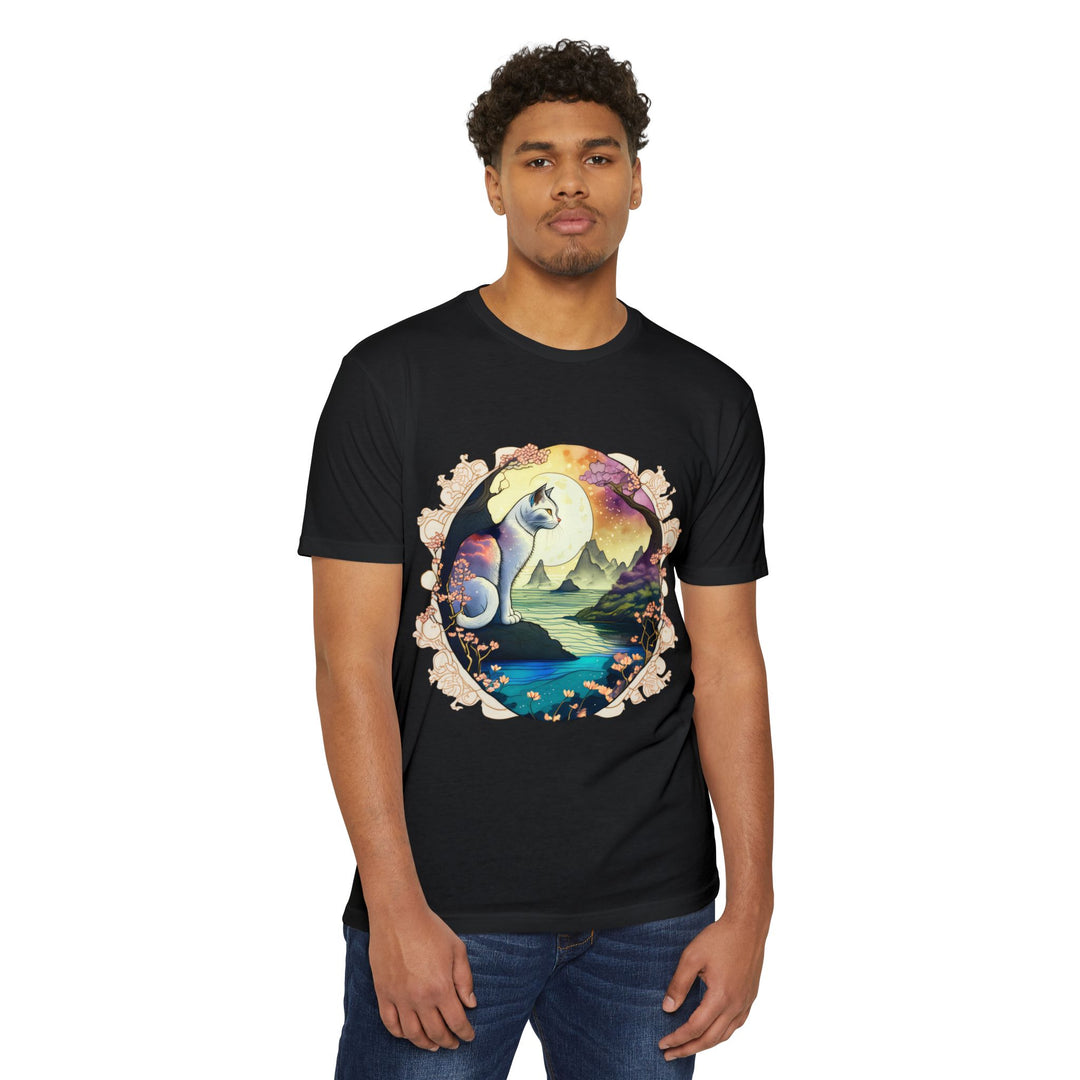 Mystic Moonlit Cat Art Top - Enchanted Night Design