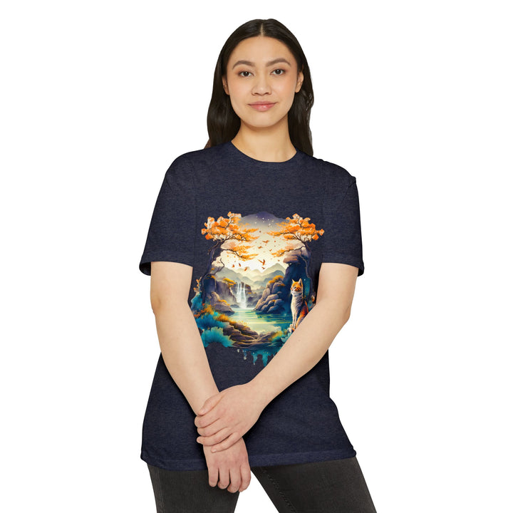 Tranquil Realm Cat Top - Unisex Serene Nature T-Shirt