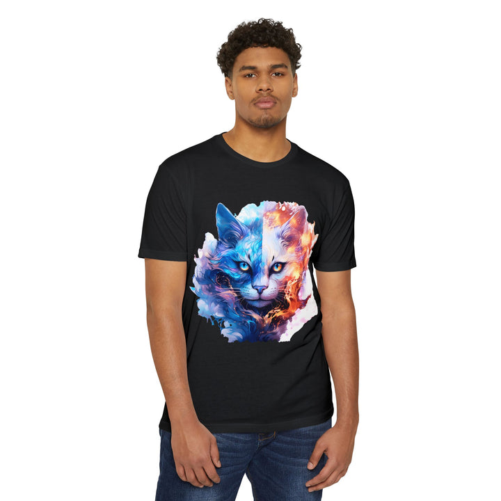 Yin-Yang Feline Fusion Art Top - Fire and Ice Cat Design