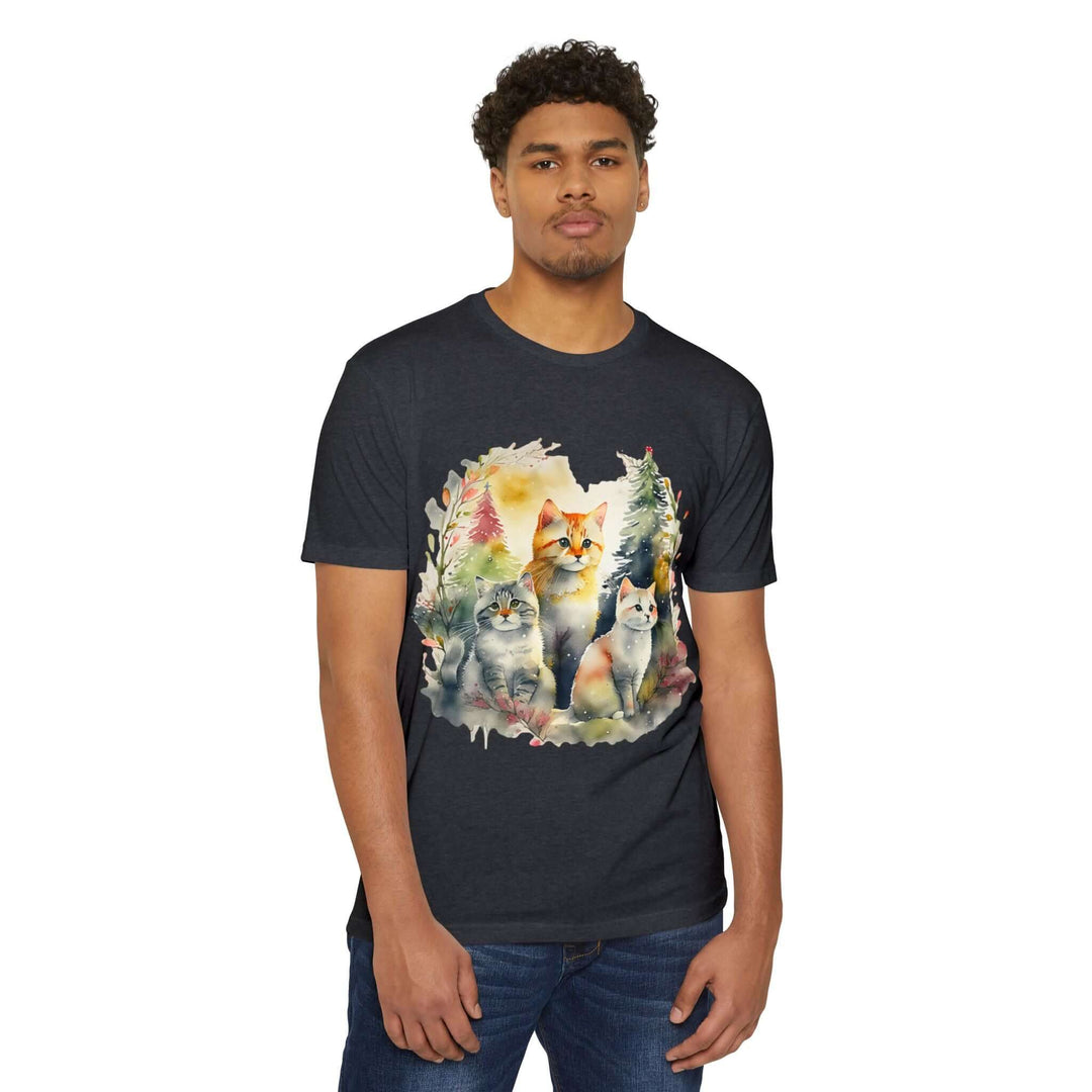 Forest Whispers Cat Top - Unisex Nature-Inspired Watercolor T-Shirt