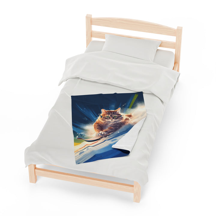 Extreme Skiing Cat Velveteen Plush Blanket – Cozy Fun for Every Adventure