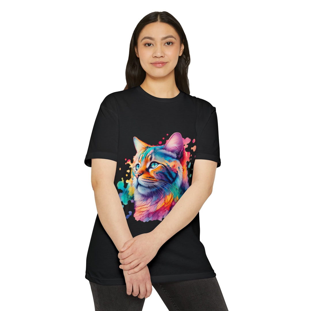 Vibrant Feline Elegance Shirt - Watercolor Cat Art