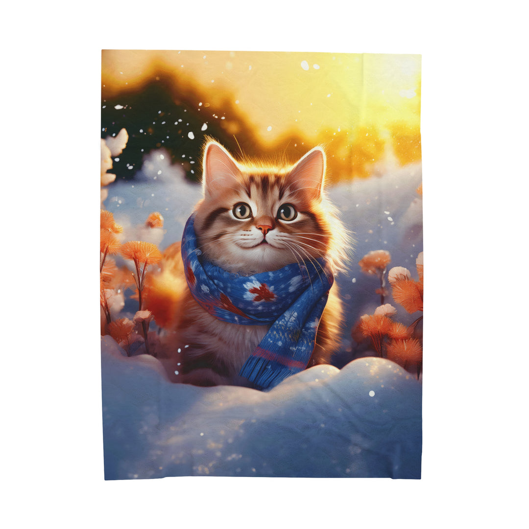 Winter Cat Wonder Velveteen Plush Blanket – Cozy Warmth in a Winter Wonderland