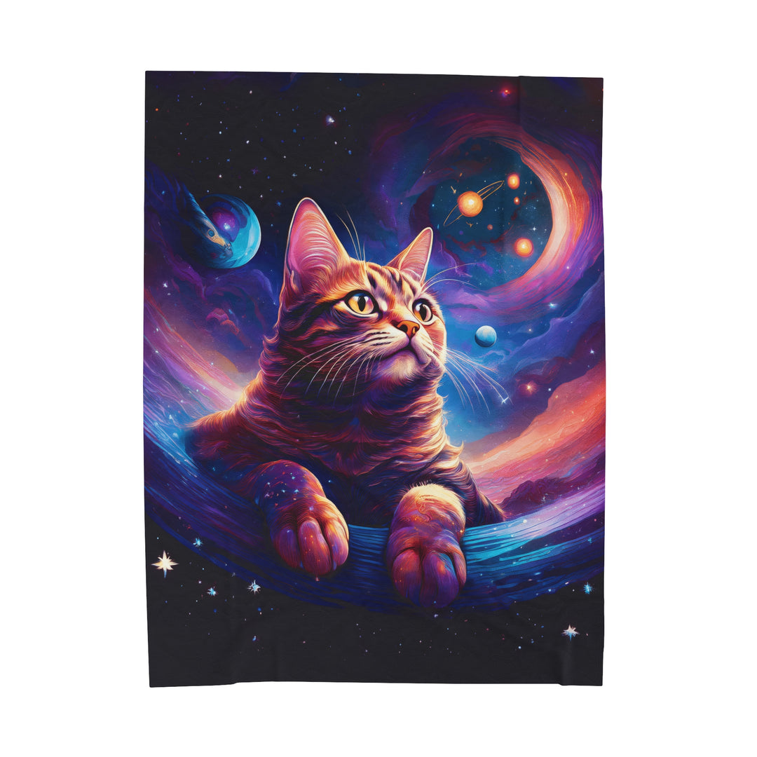 Galactic Cat Velveteen Plush Blanket – Cozy Comfort from Another Dimension