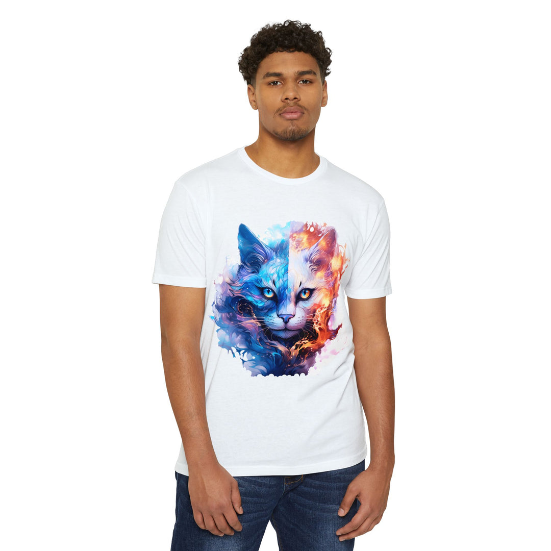 Yin-Yang Feline Fusion Art Top - Fire and Ice Cat Design