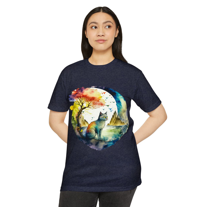 Tranquil Feline Oasis Top - Unisex Watercolor Nature T-Shirt