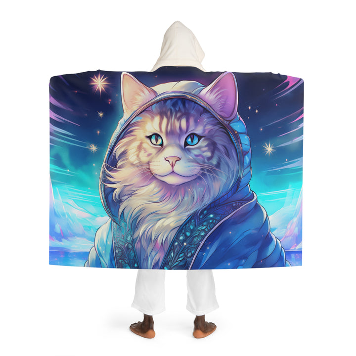 Celestial Feline Adventure Hooded Sherpa Fleece Blanket