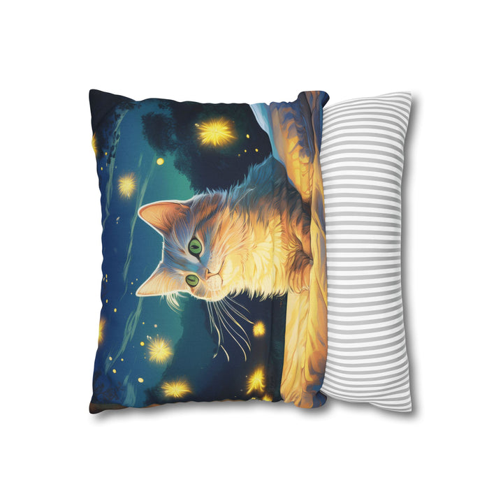 Enchanted Firefly Night: Cozy Cat Pillowcase for a Magical Glow